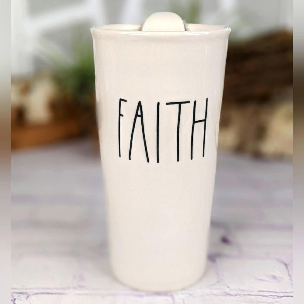 Rae Dunn FAITH Ceramic Travel Tumbler Mug with Lid